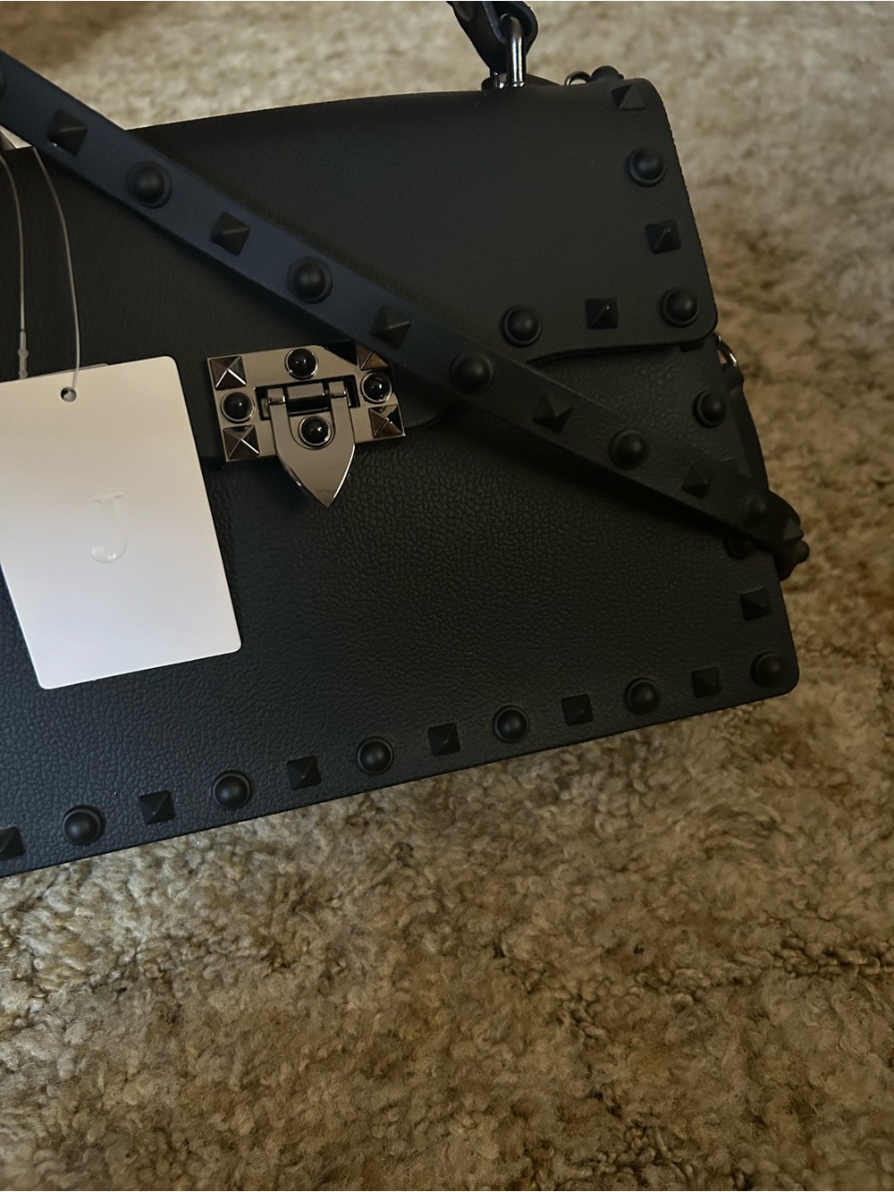 Black Studded Rubber Jelly Gothic Crossbody Handle Bag Purse - Picture 3 of 3